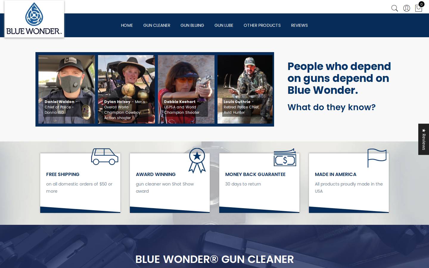 bluewonderguncareproducts.com homepage screenshot
