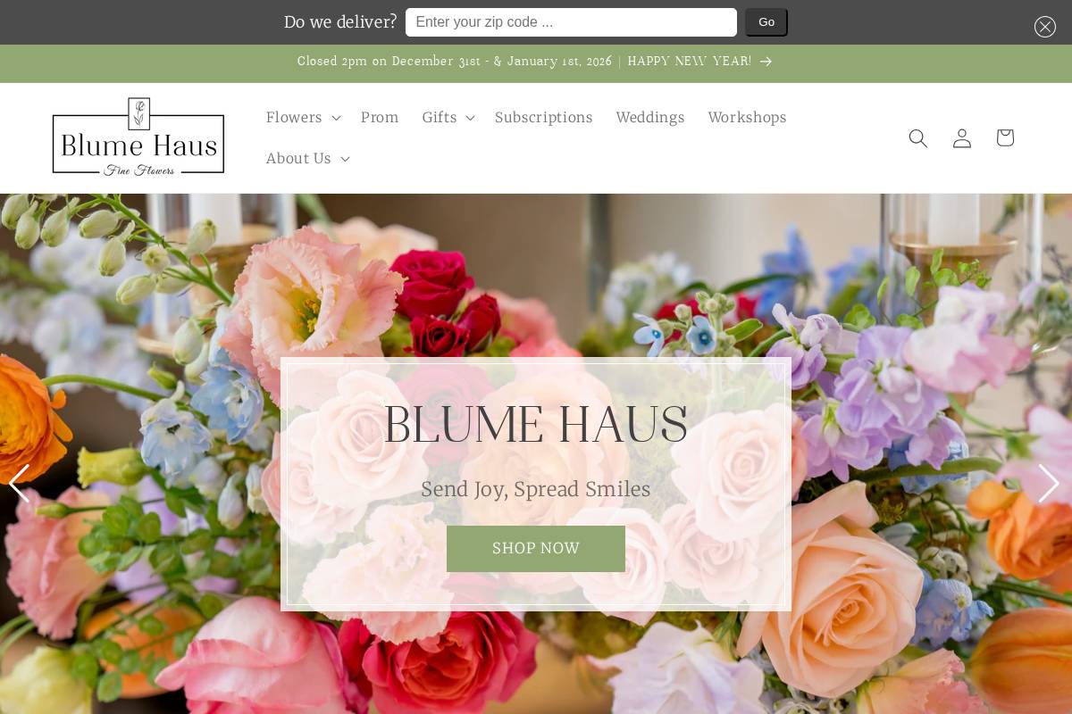 blumehausfineflowers.com homepage screenshot