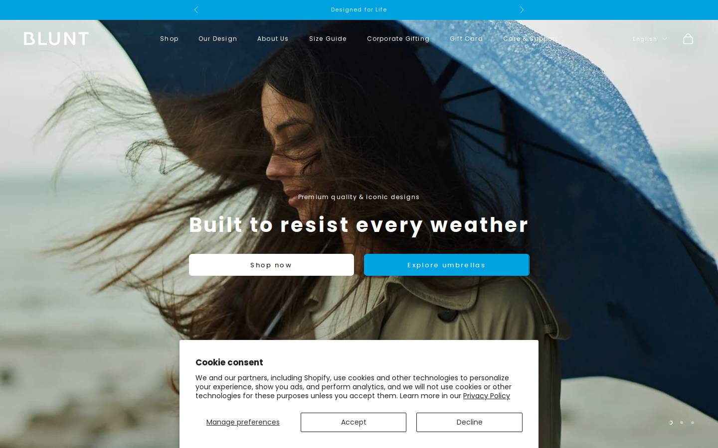 Blunt Umbrellas homepage screenshot