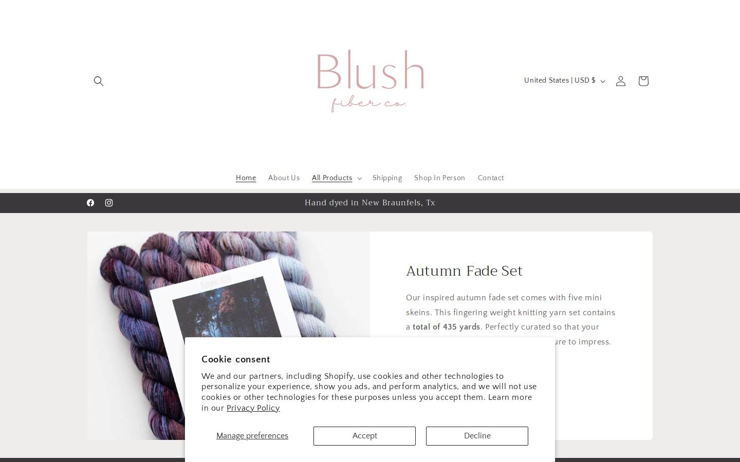 blushfiberco.com homepage screenshot