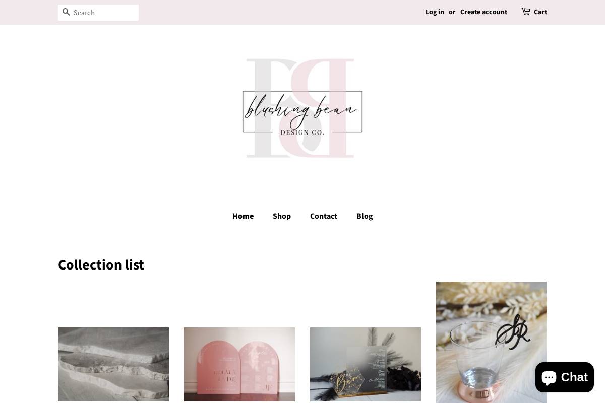 blushingbeanco.com homepage screenshot