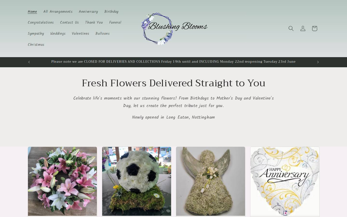 blushingblooms.shop homepage screenshot