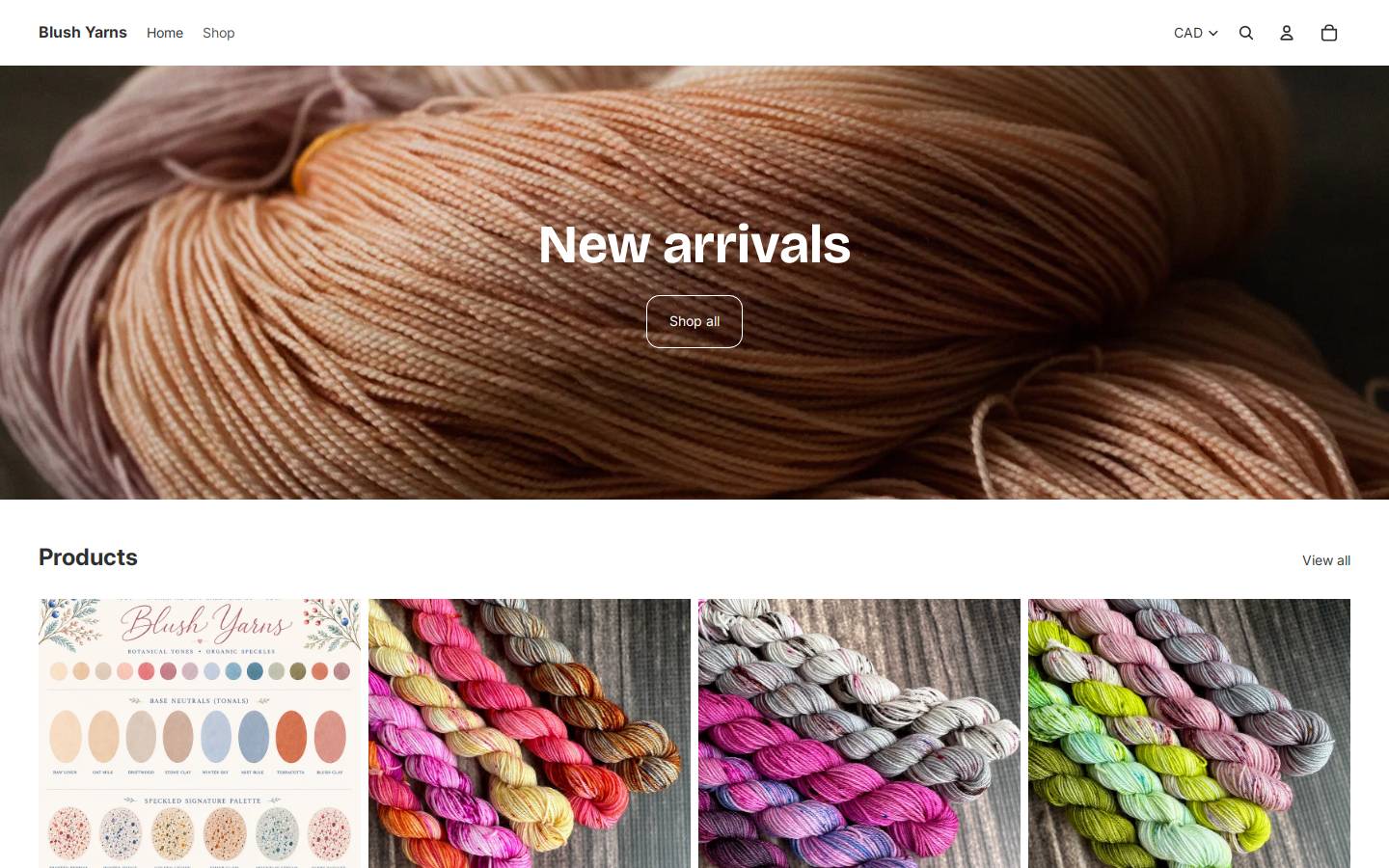 blushyarns.com homepage screenshot