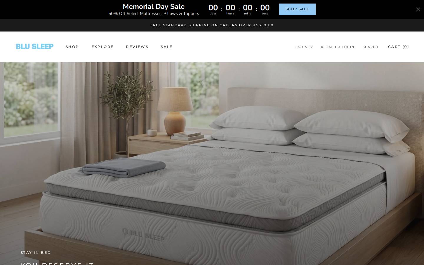 blusleepproducts.com homepage screenshot
