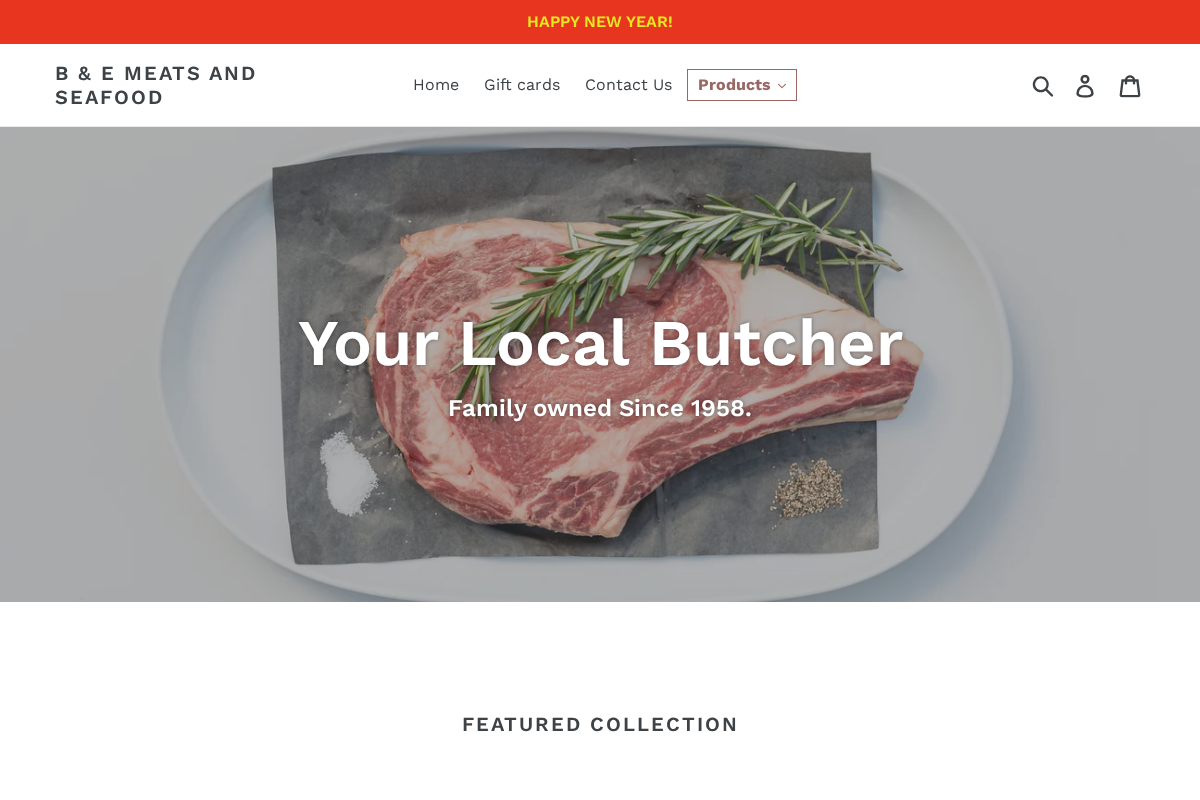 B & E MEATS AND SEAFOOD homepage screenshot