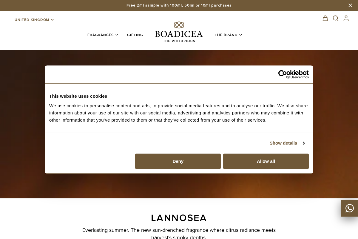 Boadiceaperfume homepage screenshot