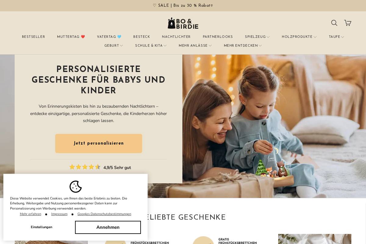 Bo & Birdie homepage screenshot
