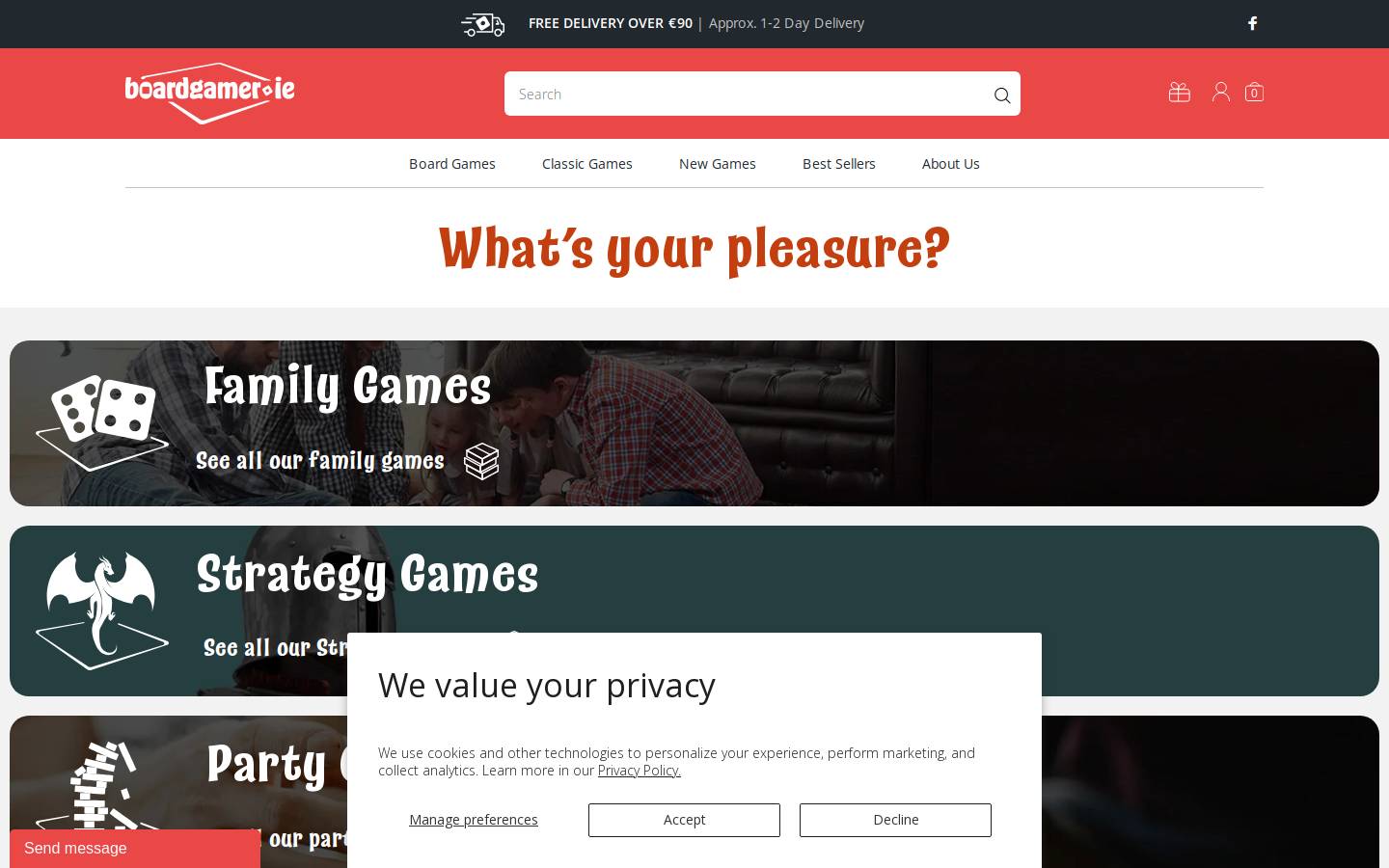 BoardGamer.ie homepage screenshot