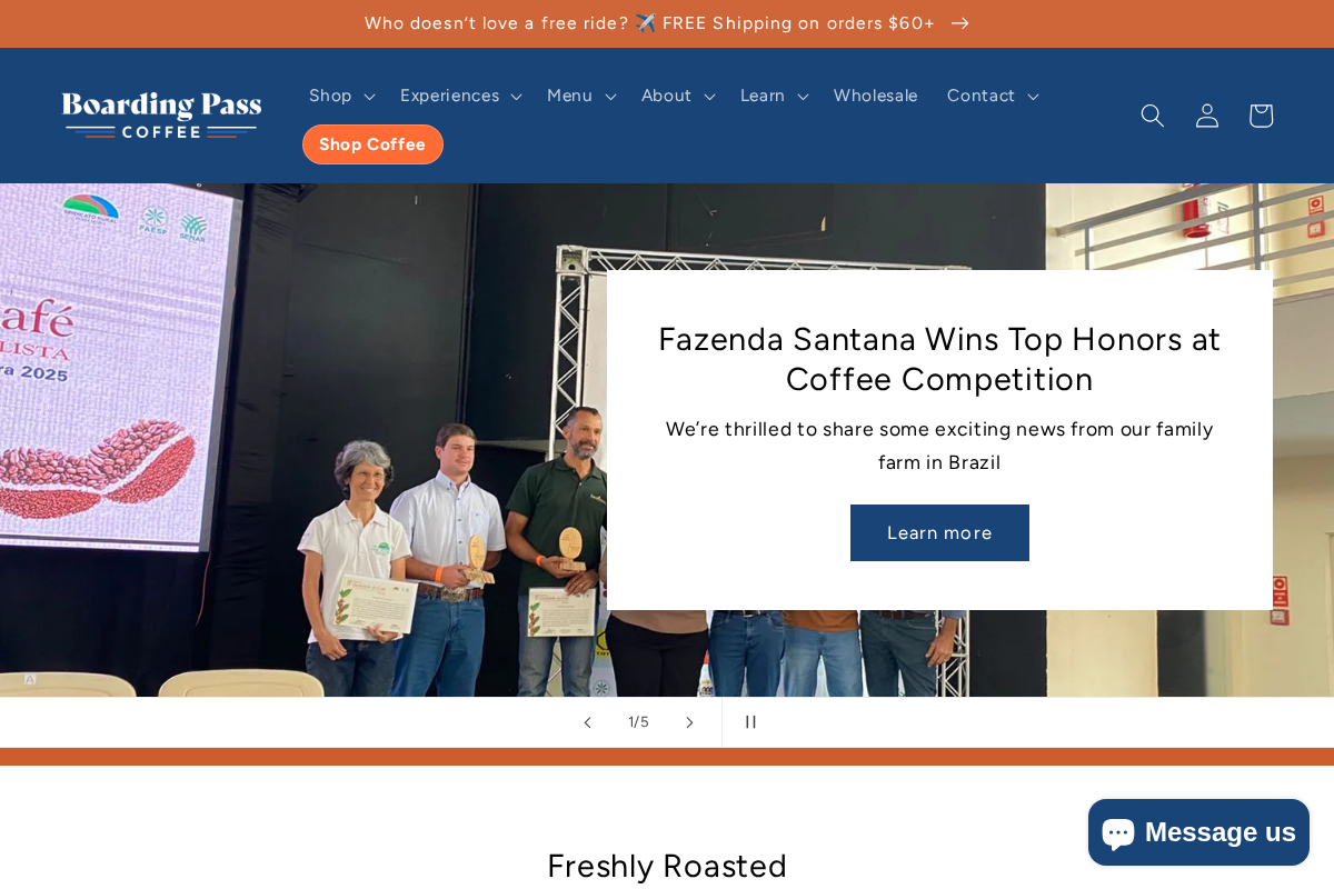 Boarding Pass Coffee homepage screenshot