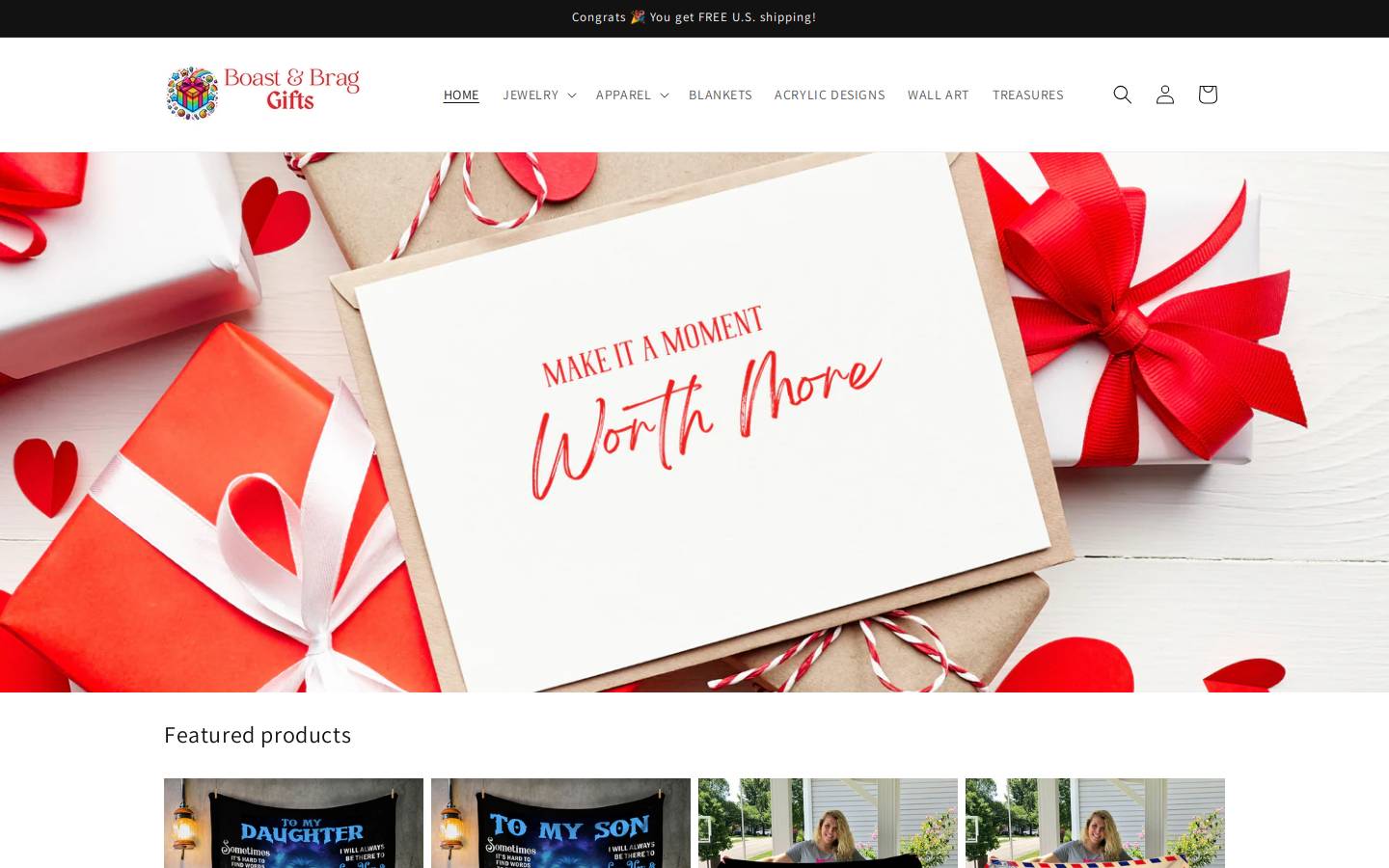 boastandbraggifts.com homepage screenshot