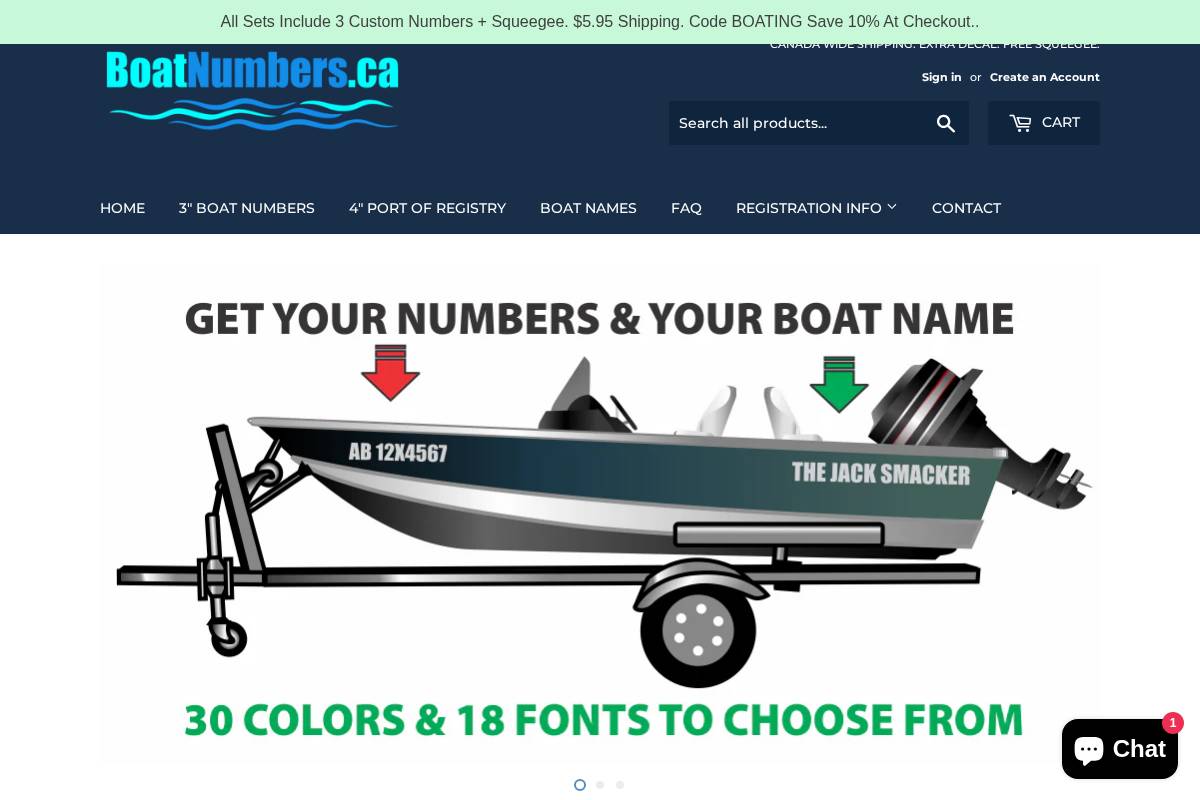 boatnumbers.ca homepage screenshot