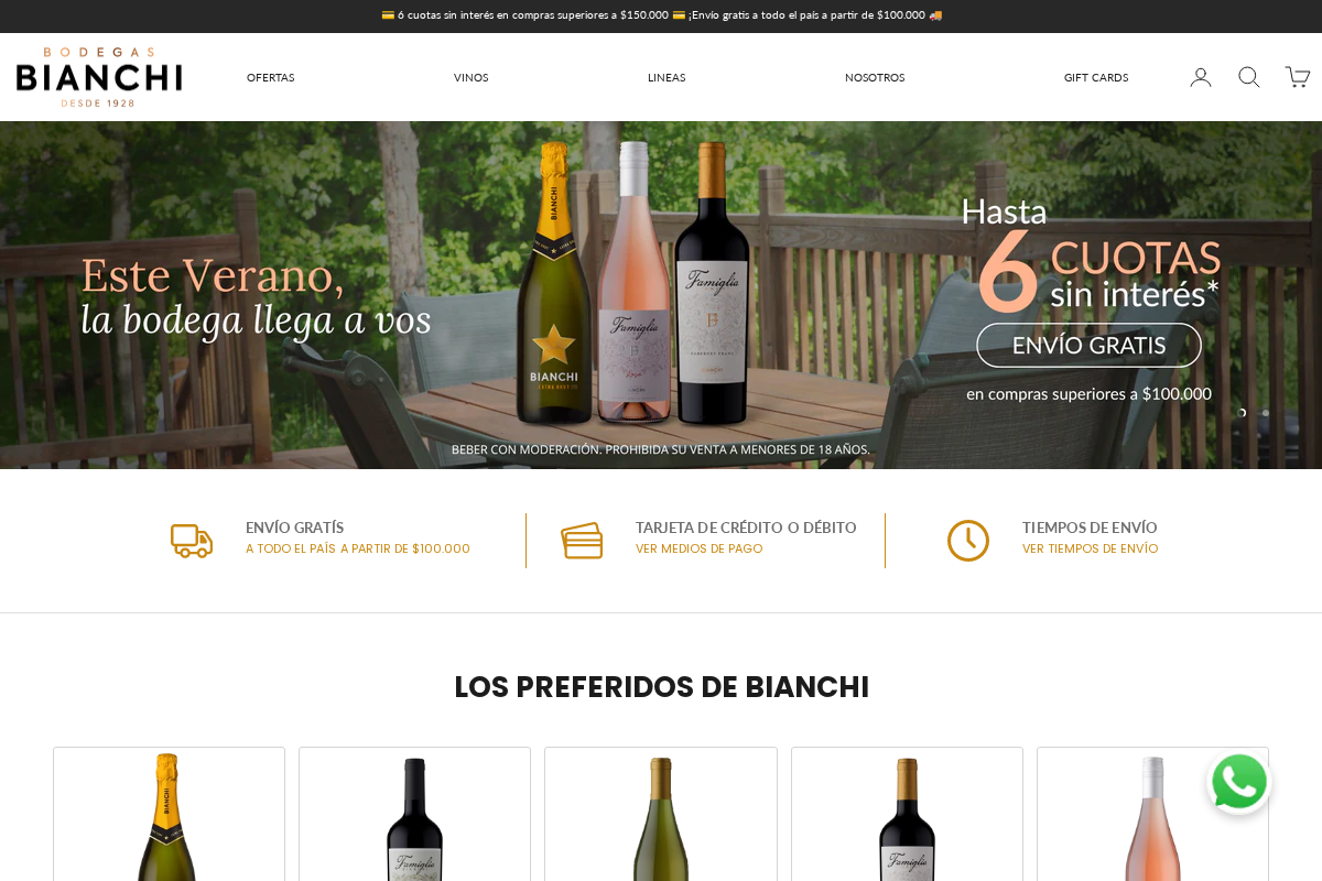 Bodegas Bianchi homepage screenshot