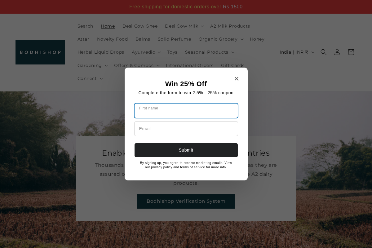 Bodhishop homepage screenshot