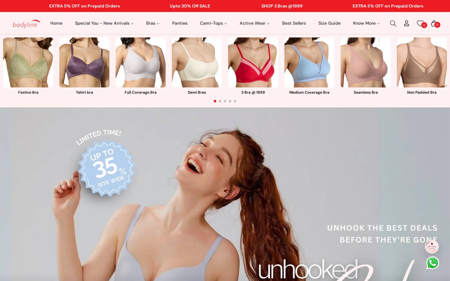 bodylinelingerie.in homepage screenshot