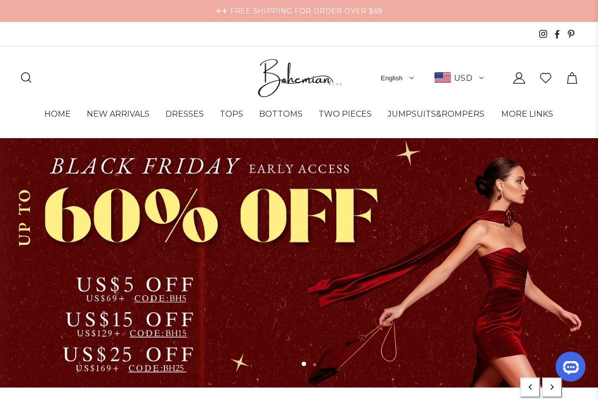 bohemianplus.com homepage screenshot