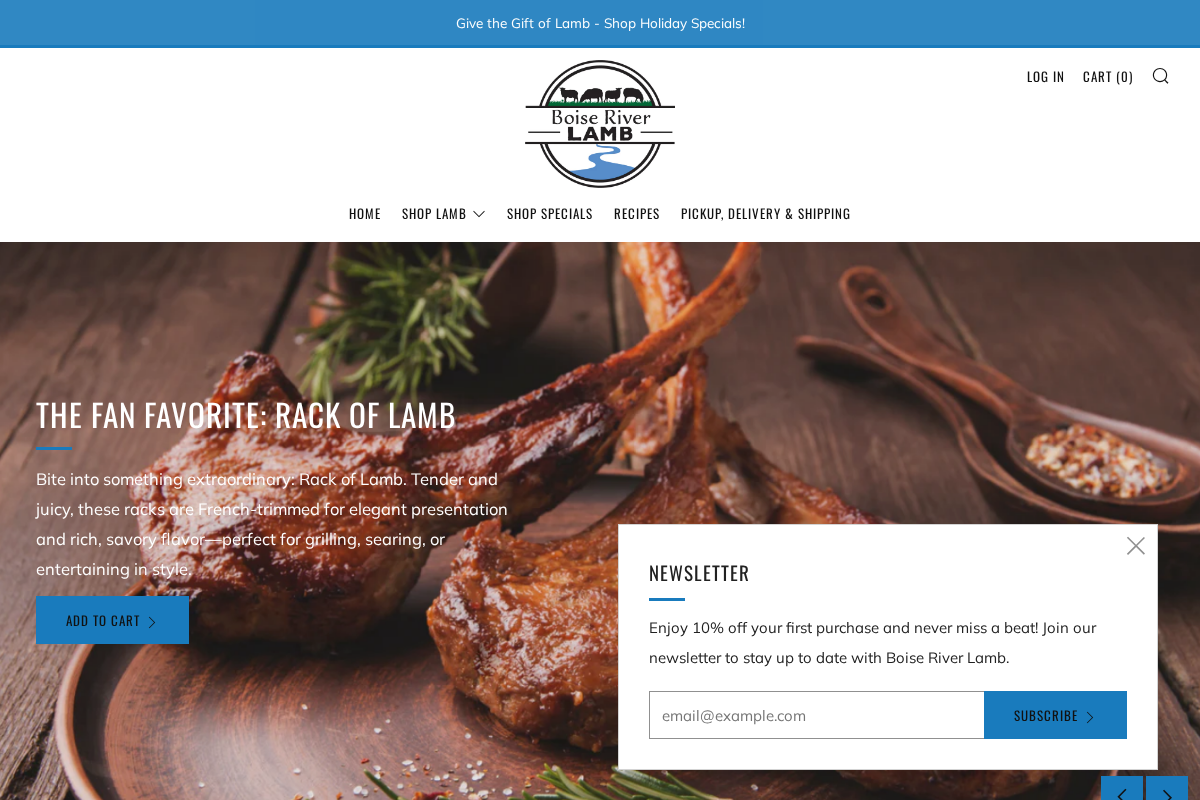 Boise River Lamb homepage screenshot