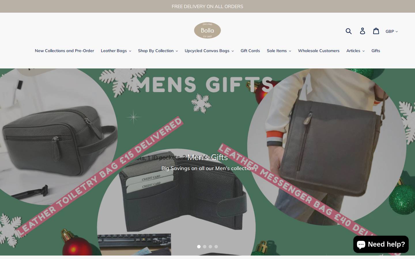 bollabags.com homepage screenshot