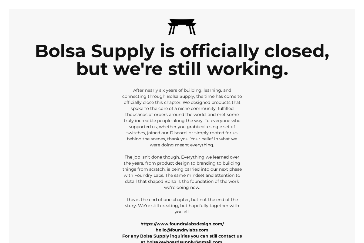 bolsakeyboardsupply.com homepage screenshot