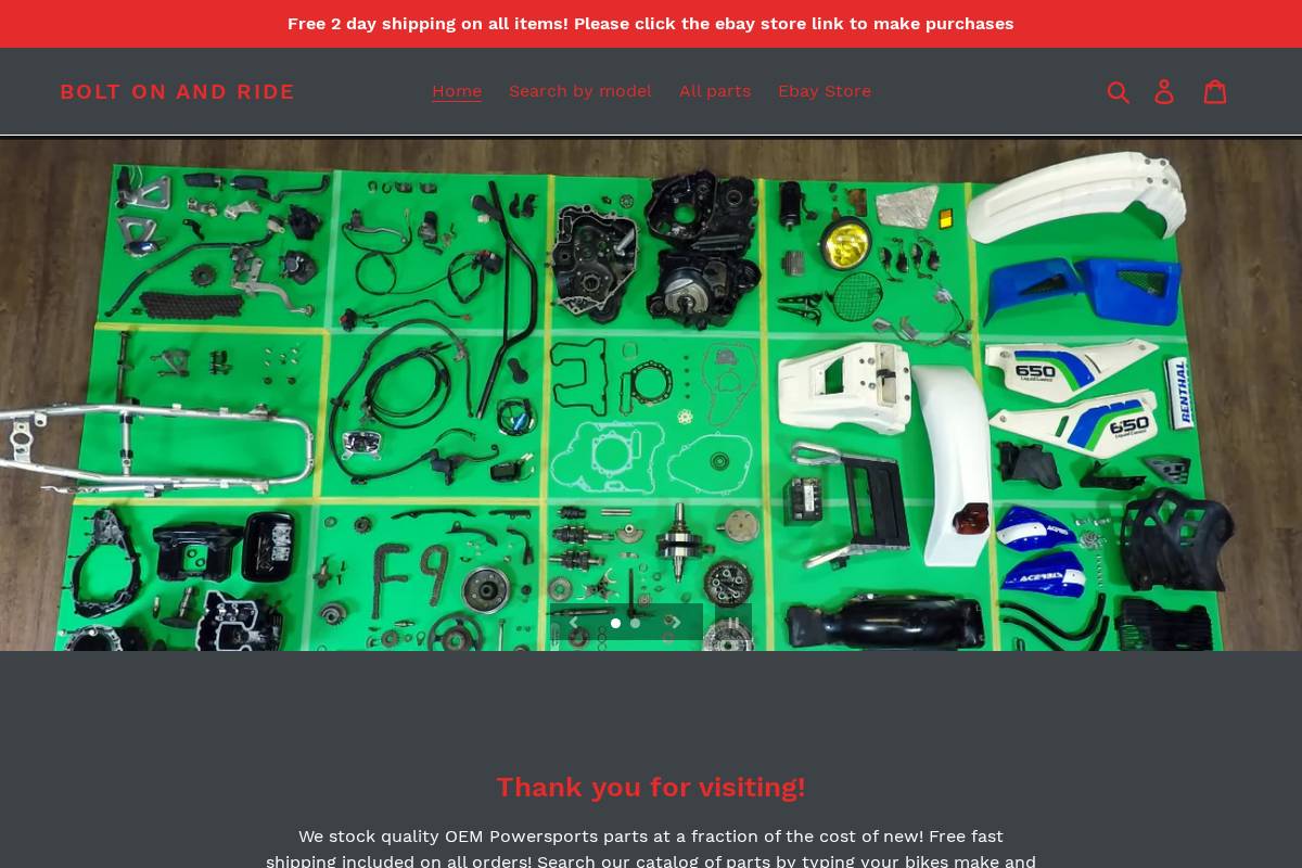 Bolt On And Ride homepage screenshot