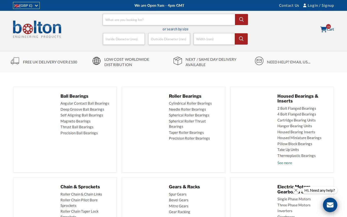 boltonbearings.co.uk homepage screenshot