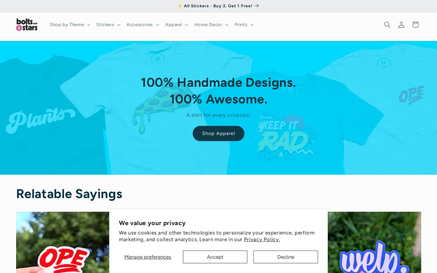 boltsandstars.com homepage screenshot