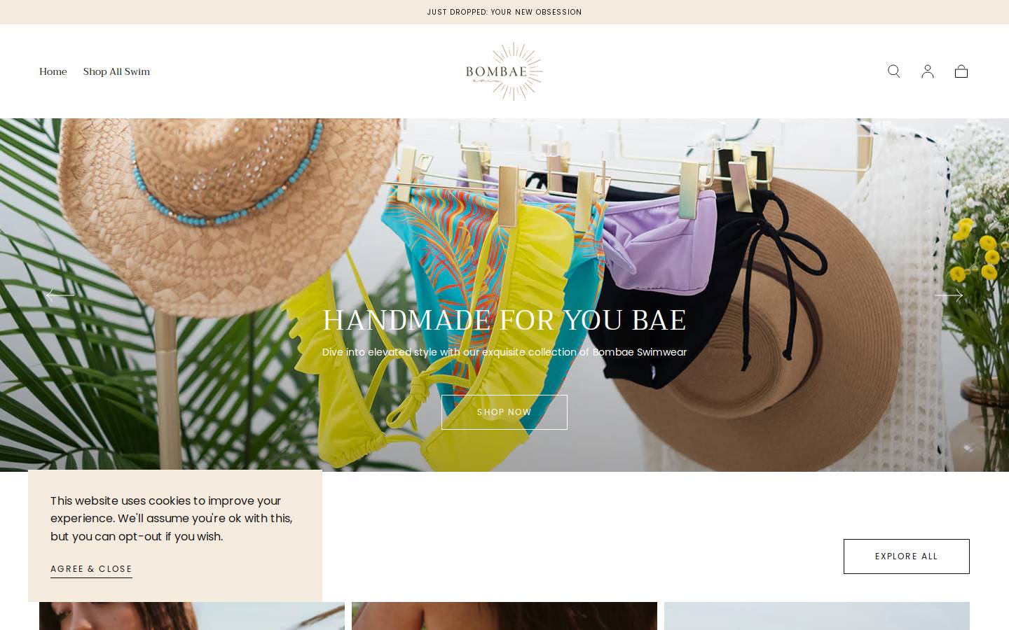bombaeswim.com homepage screenshot