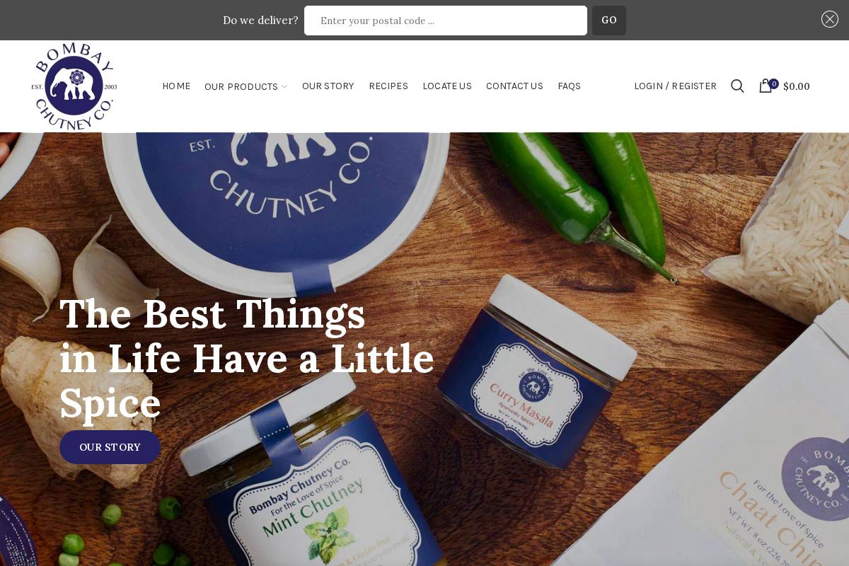 bombaychutneyco.com homepage screenshot