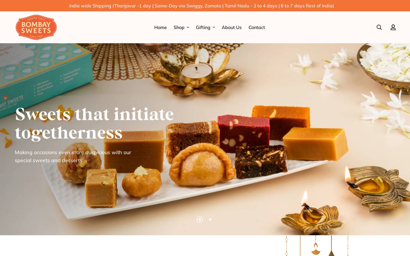 bombaysweets.in homepage screenshot
