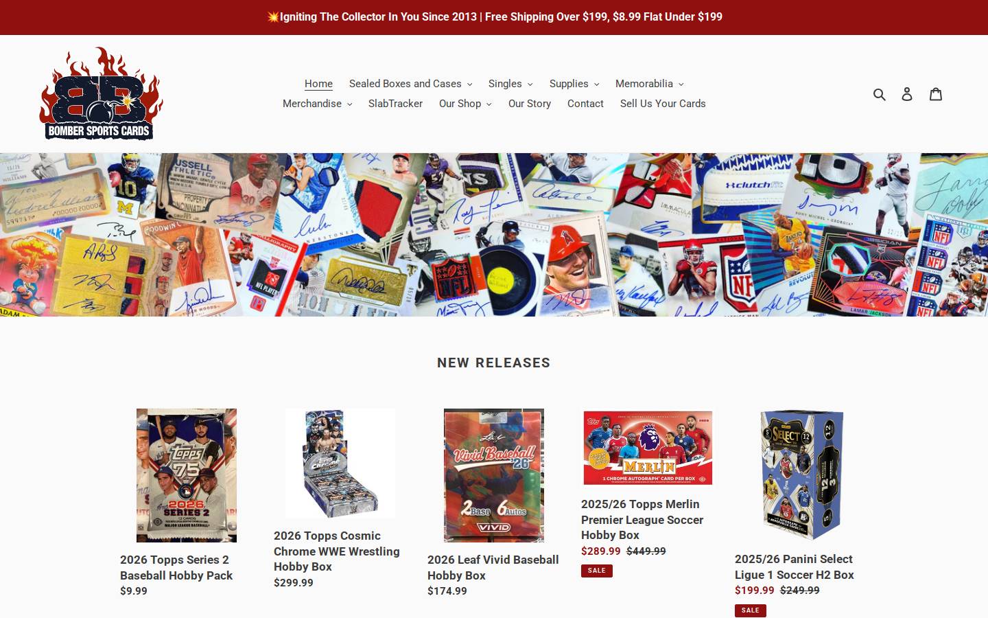 bombersportscards.com homepage screenshot