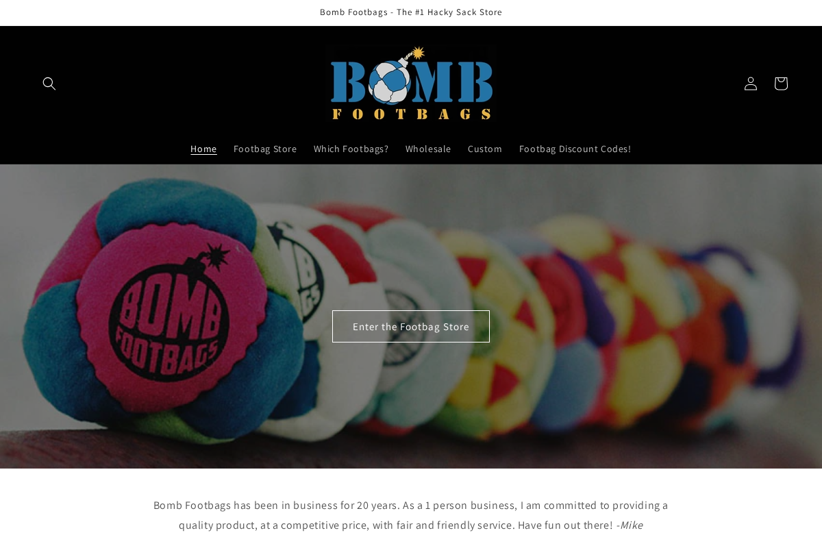 bombfootbags.com homepage screenshot