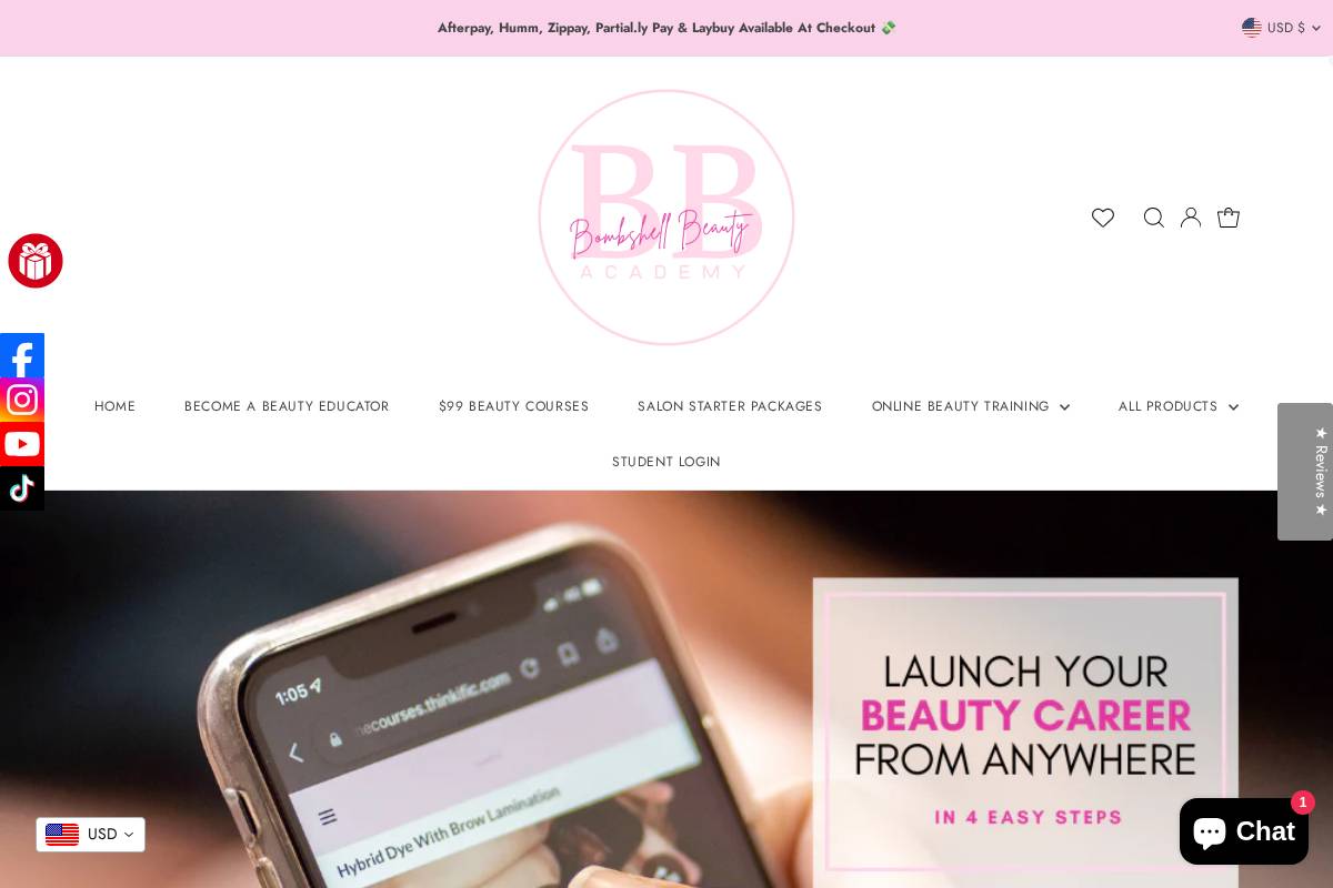 bombshellbeautyacademy.com homepage screenshot