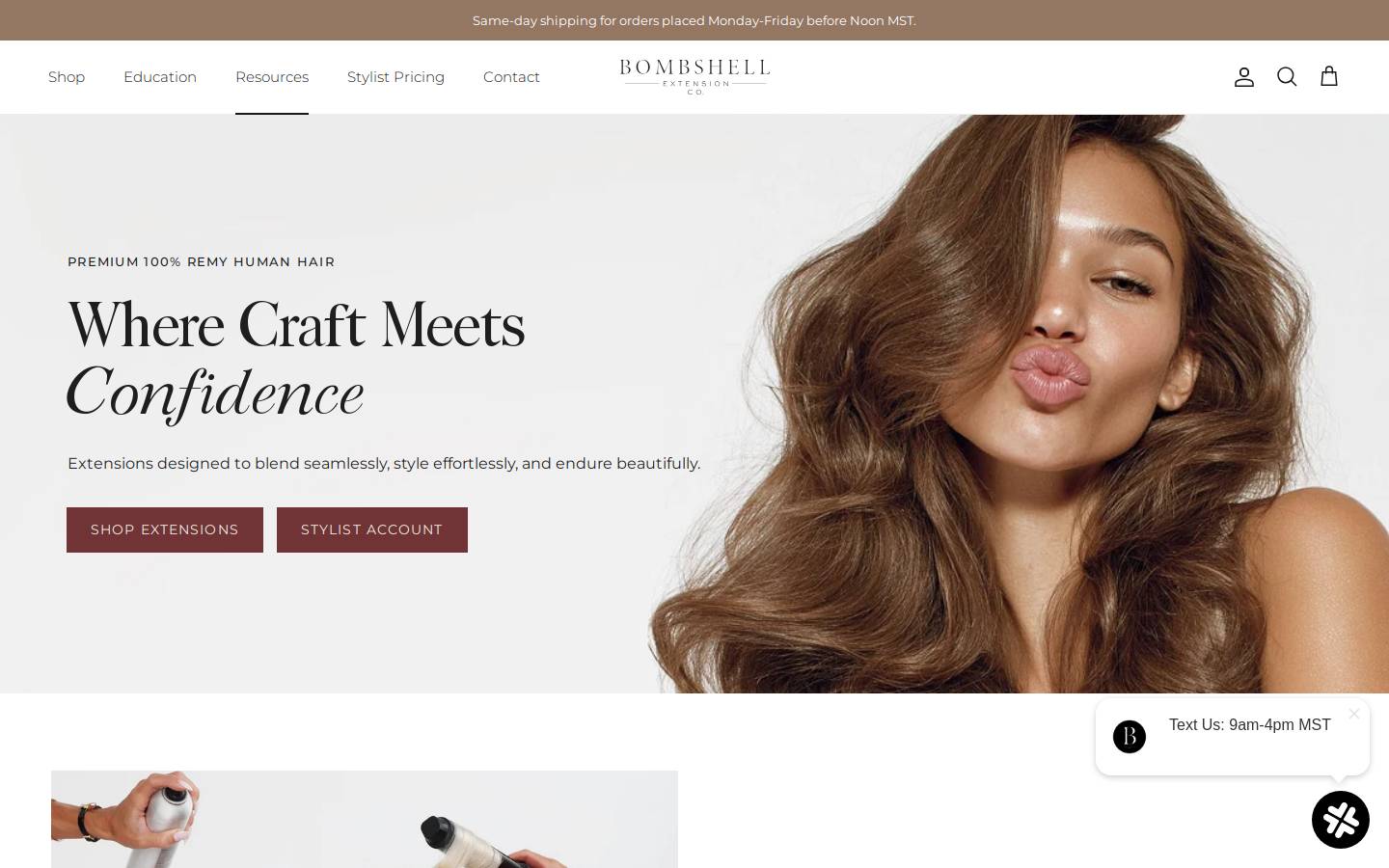 bombshellextensions.com homepage screenshot