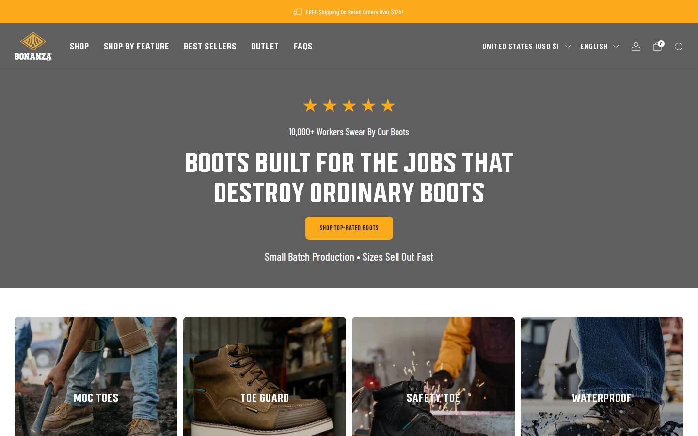 bonanzaboots.com homepage screenshot