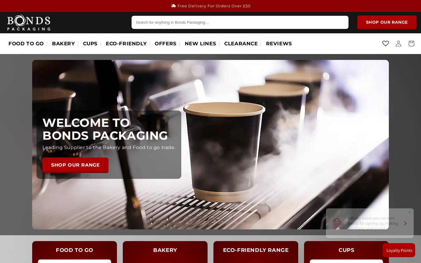 bondspackaging.com homepage screenshot