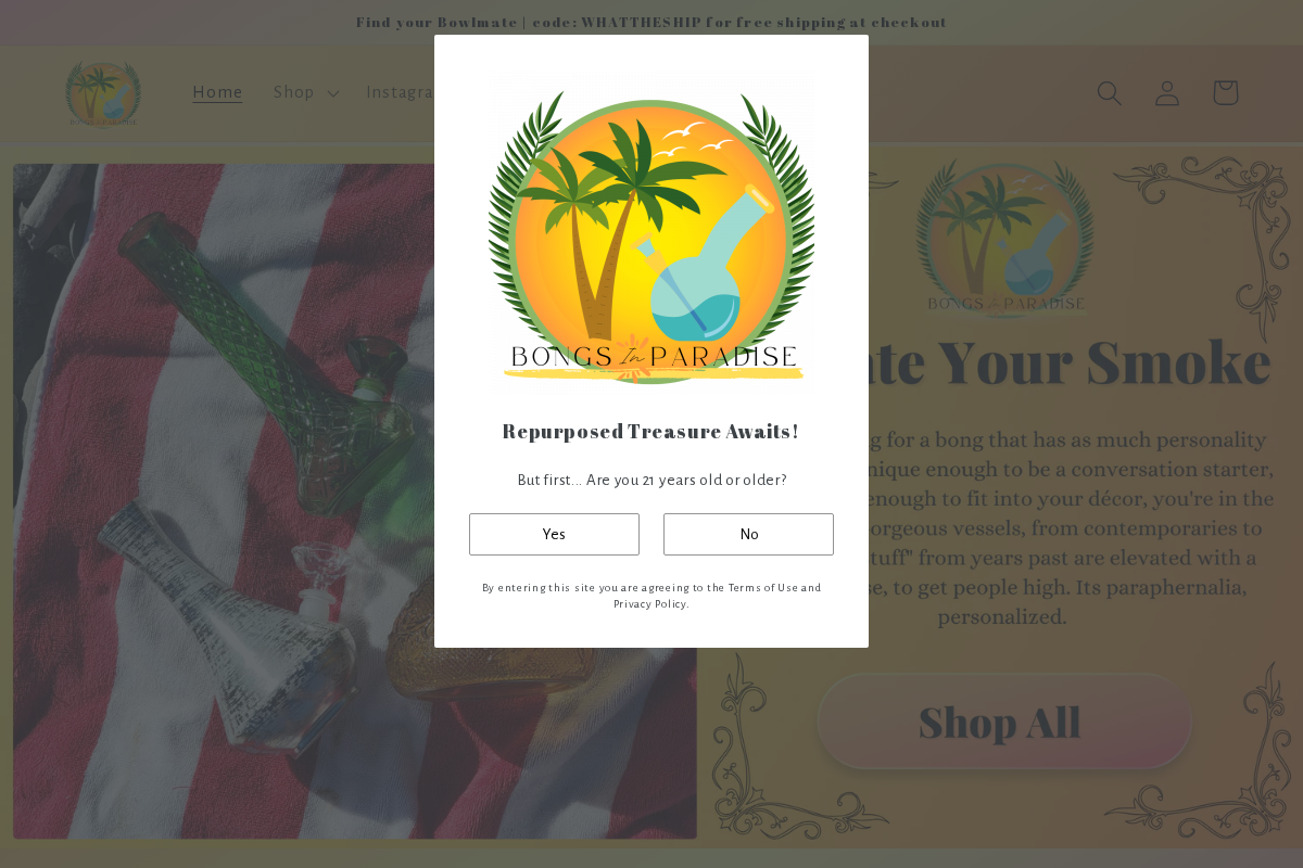 Bongs In Paradise homepage screenshot