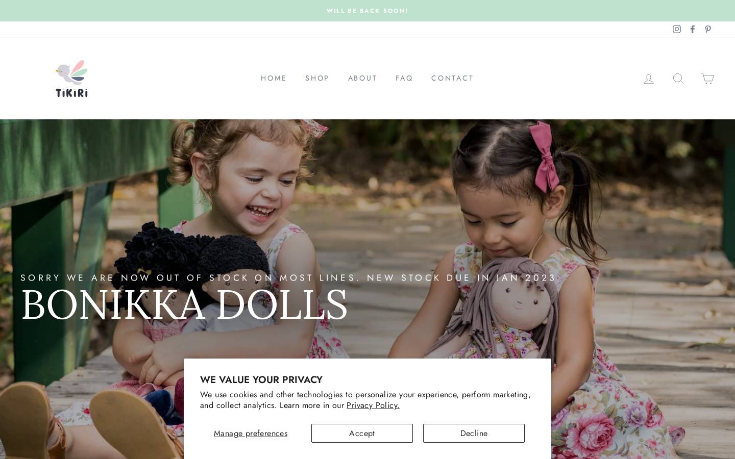 bonikkadolls.com homepage screenshot