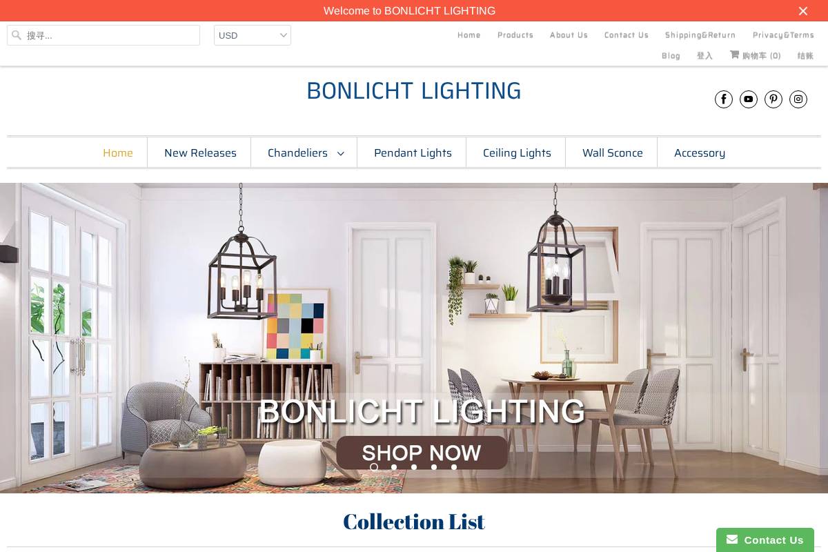 BONLICHT LIGHTING homepage screenshot