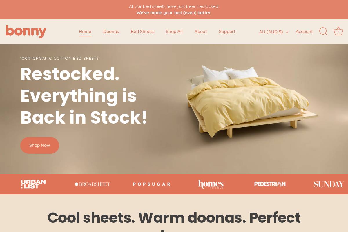 bonny.com.au homepage screenshot