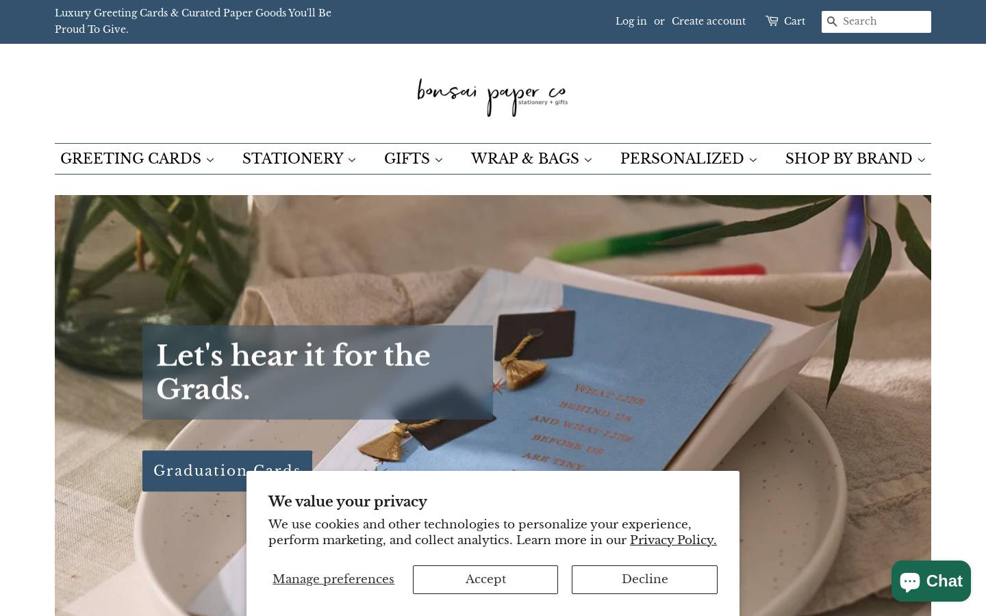 bonsaipaperco.com homepage screenshot