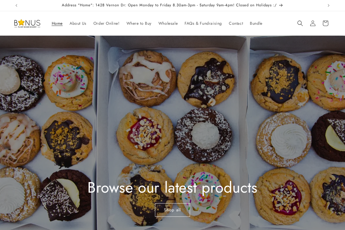 Bonus Bakery homepage screenshot