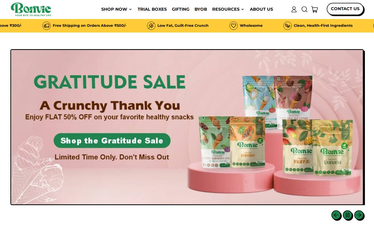 bonviesnacks.com homepage screenshot
