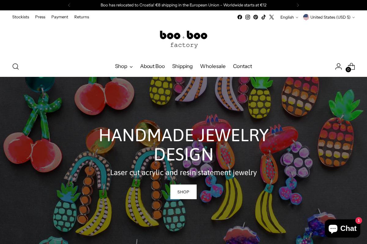 Boo and Boo Factory homepage screenshot