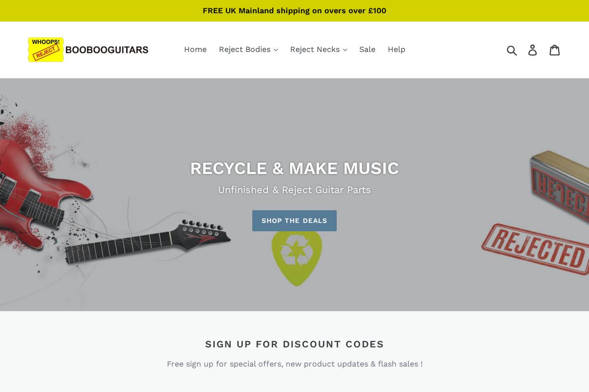 Boobooguitars homepage screenshot