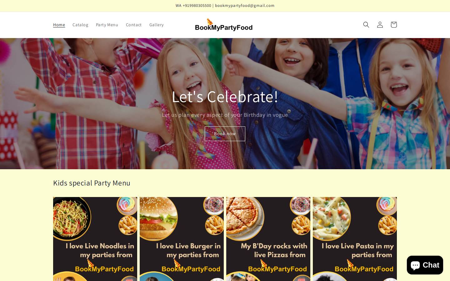 bookmypartyfood.com homepage screenshot