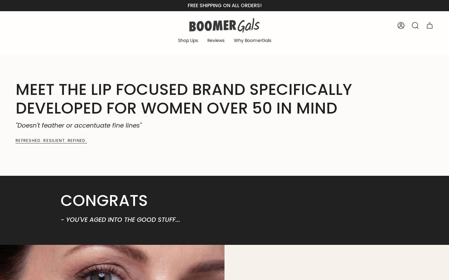 Boomergals homepage screenshot