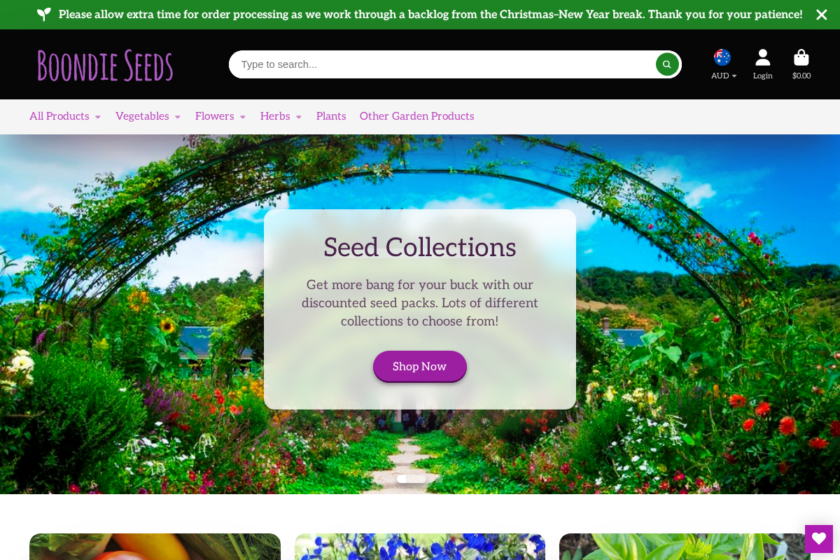 Boondie Seeds homepage screenshot