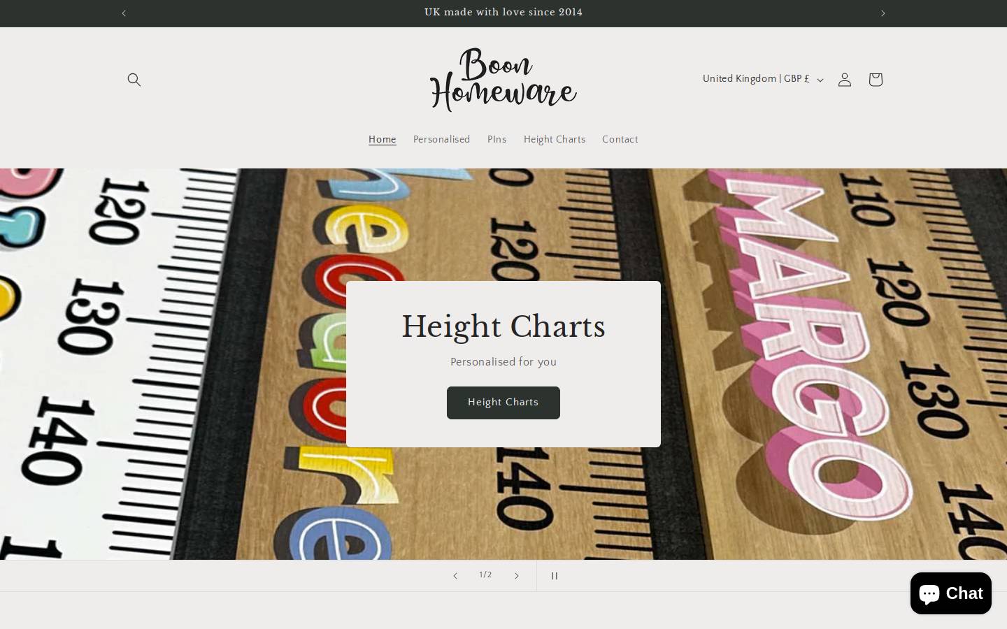 Boon Homeware homepage screenshot