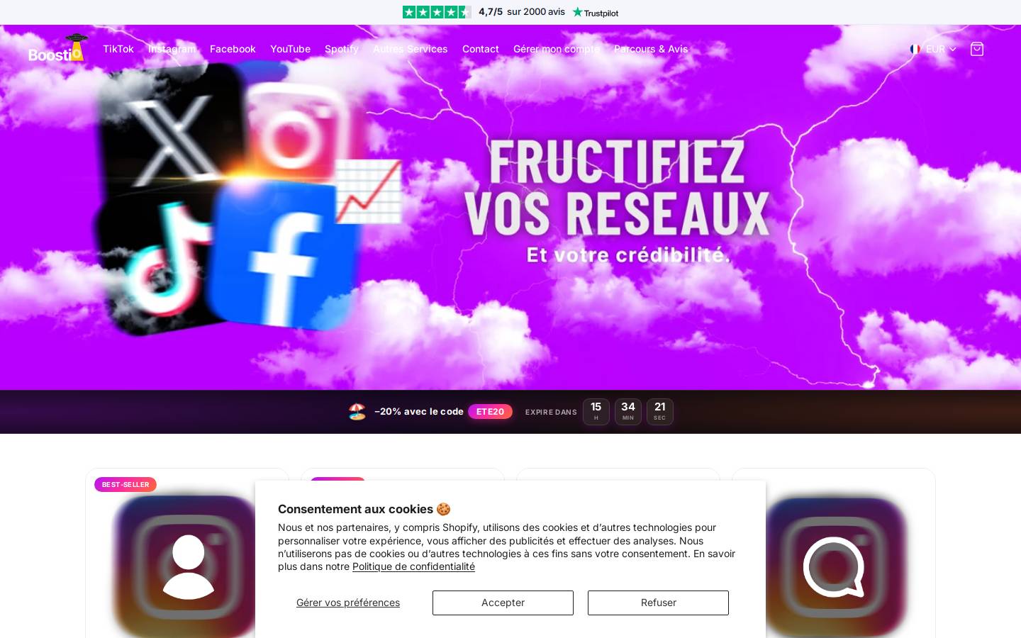 Boostio homepage screenshot