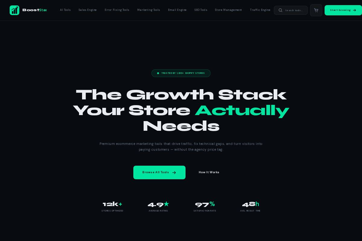 Booststax homepage screenshot
