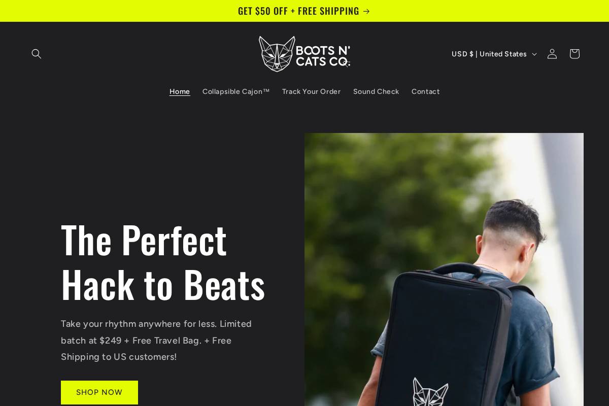 bootsncats.co homepage screenshot